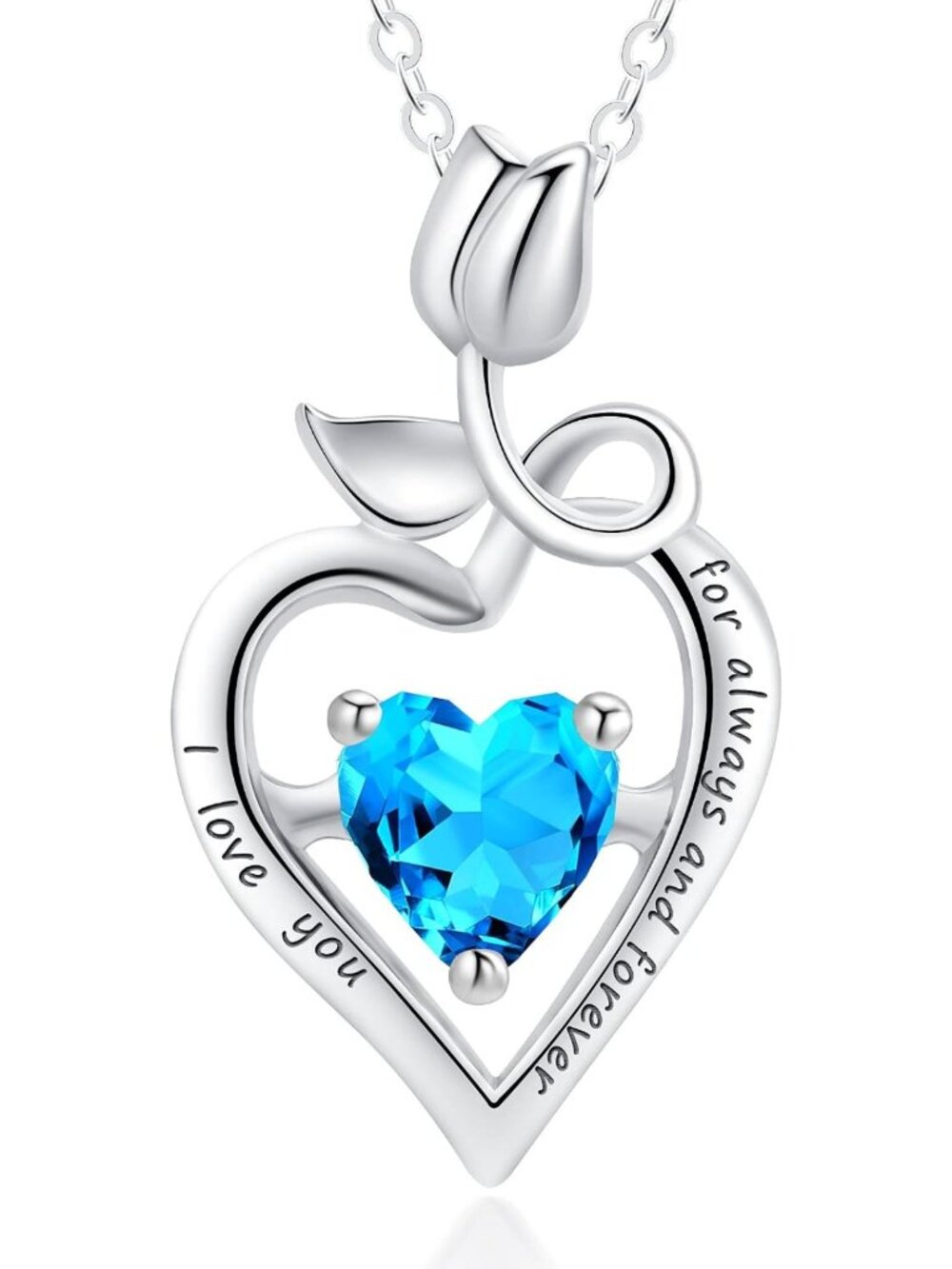Elegant Swiss Blue Topaz Birthstone Necklace - Sterling Silver Rose Heart